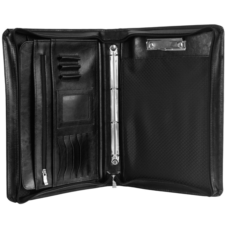 Elegancka Aktówka Męska Skórzana A4 – Czarna Biurowa Torba na Dokumenty z Ringami