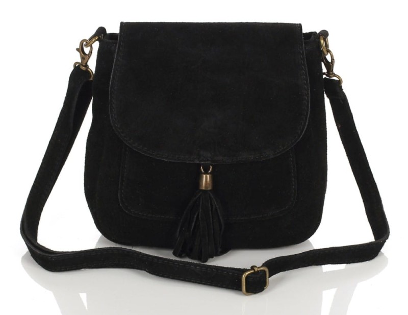 Zgrabna czarna zamszowa listonoszka