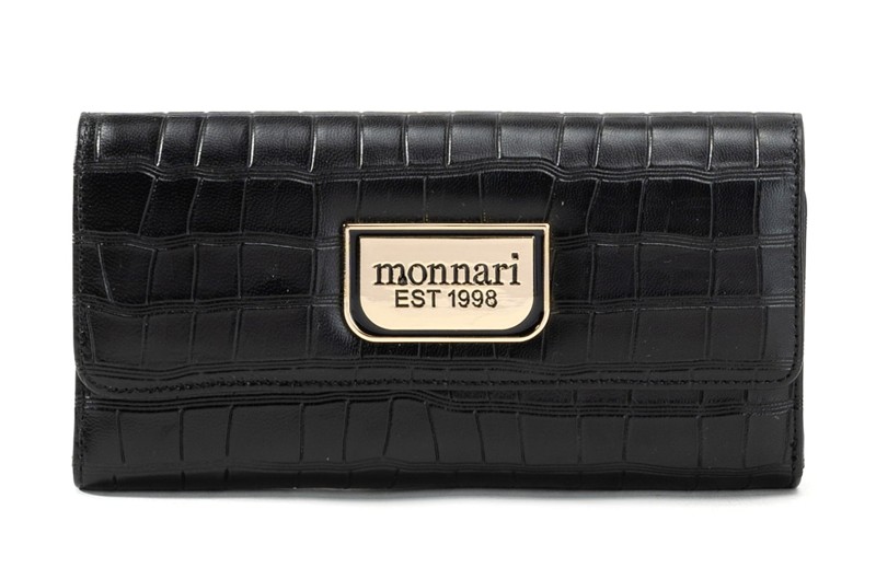 Pojemny czarny skórzany portfel damski