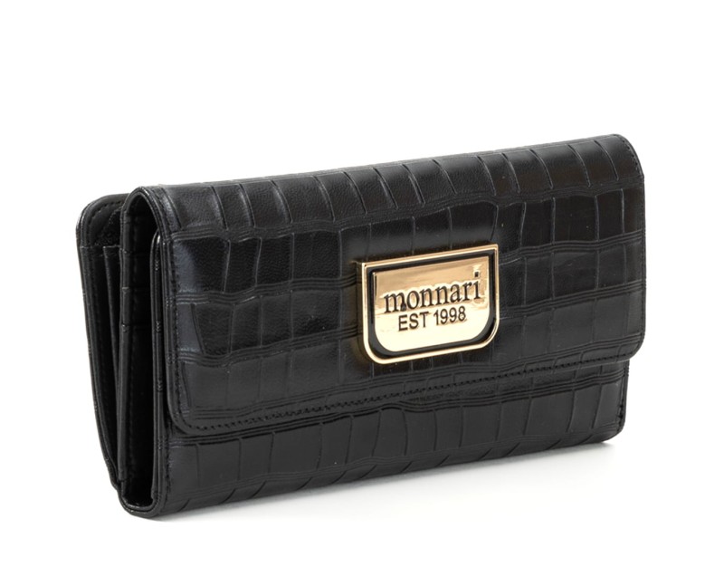 Pojemny czarny skórzany portfel damski