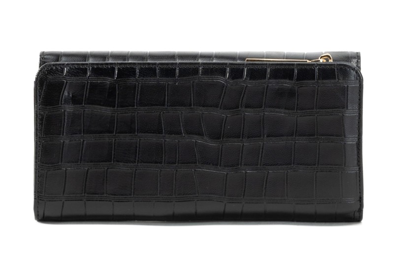 Pojemny czarny skórzany portfel damski