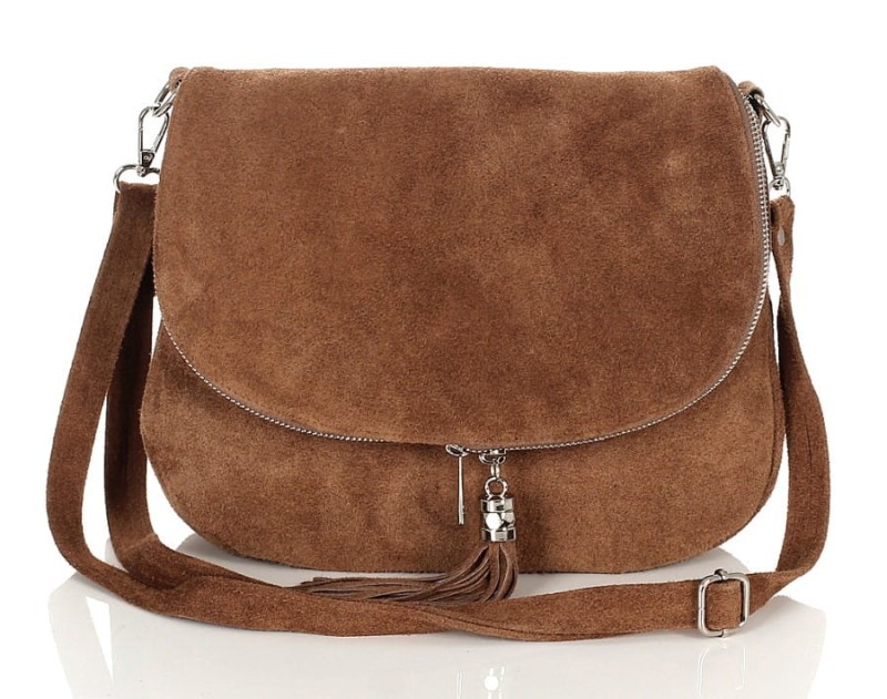 Vera Pelle Włoska zamszowa listonoszka z frędzlem