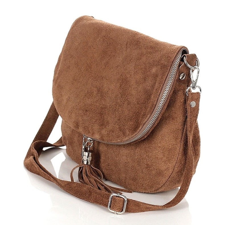 Vera Pelle Włoska zamszowa listonoszka z frędzlem