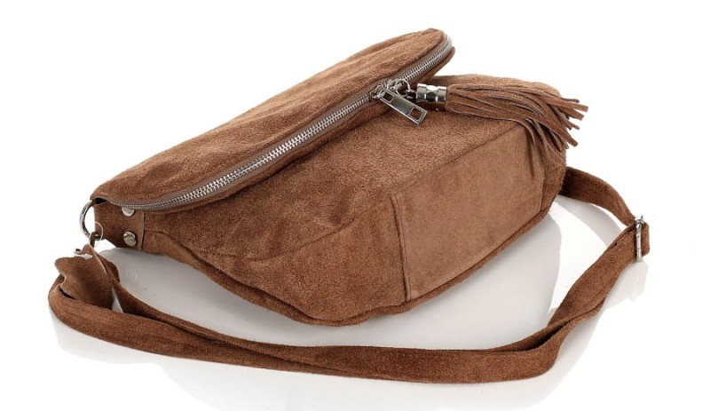 Vera Pelle Włoska zamszowa listonoszka z frędzlem