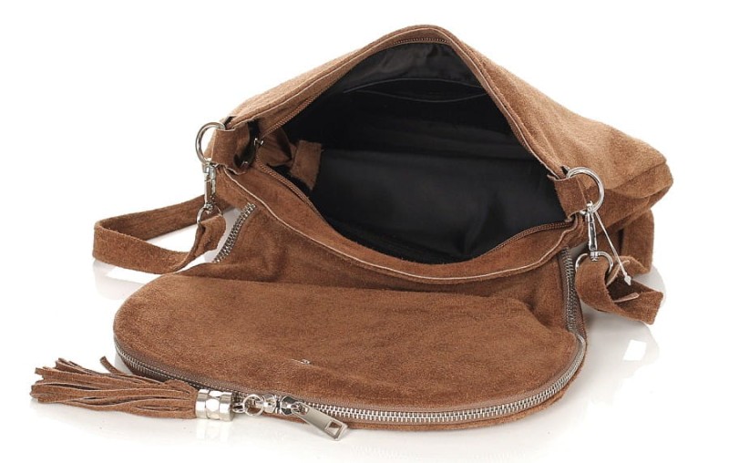 Vera Pelle Włoska zamszowa listonoszka z frędzlem