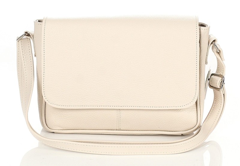 Skórzana klasyczna beżowa torebka listonoszka