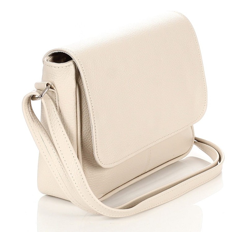 Skórzana klasyczna beżowa torebka listonoszka