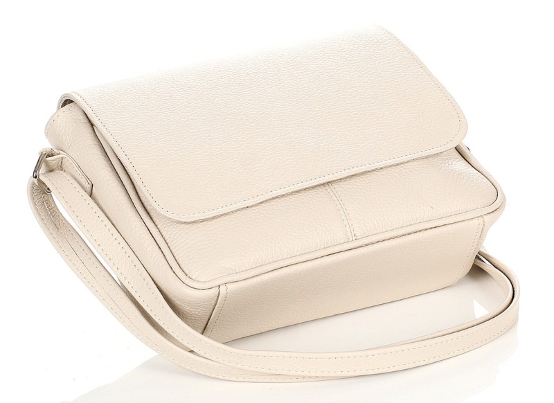 Skórzana klasyczna beżowa torebka listonoszka