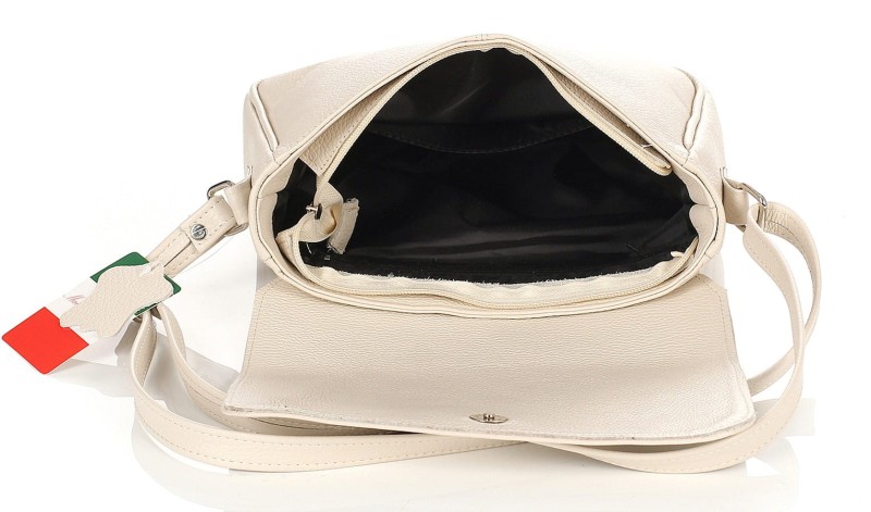 Skórzana klasyczna beżowa torebka listonoszka