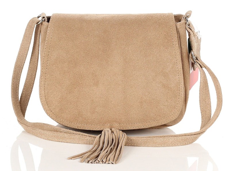 Zamszowa beżowa listonoszka z frędzlem