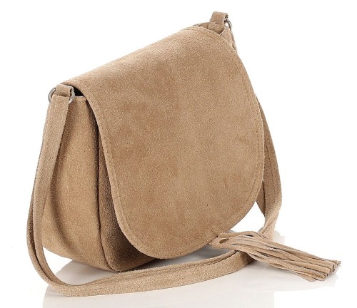 Zamszowa beżowa listonoszka z frędzlem 