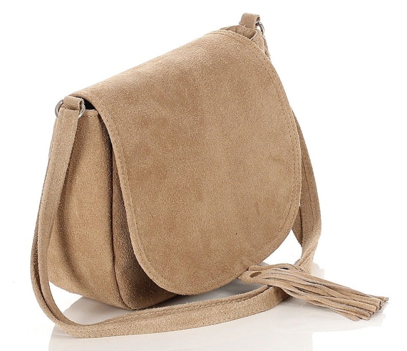 Zamszowa beżowa listonoszka z frędzlem