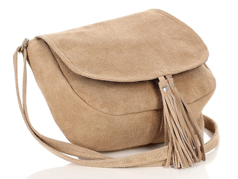 Zamszowa beżowa listonoszka z frędzlem