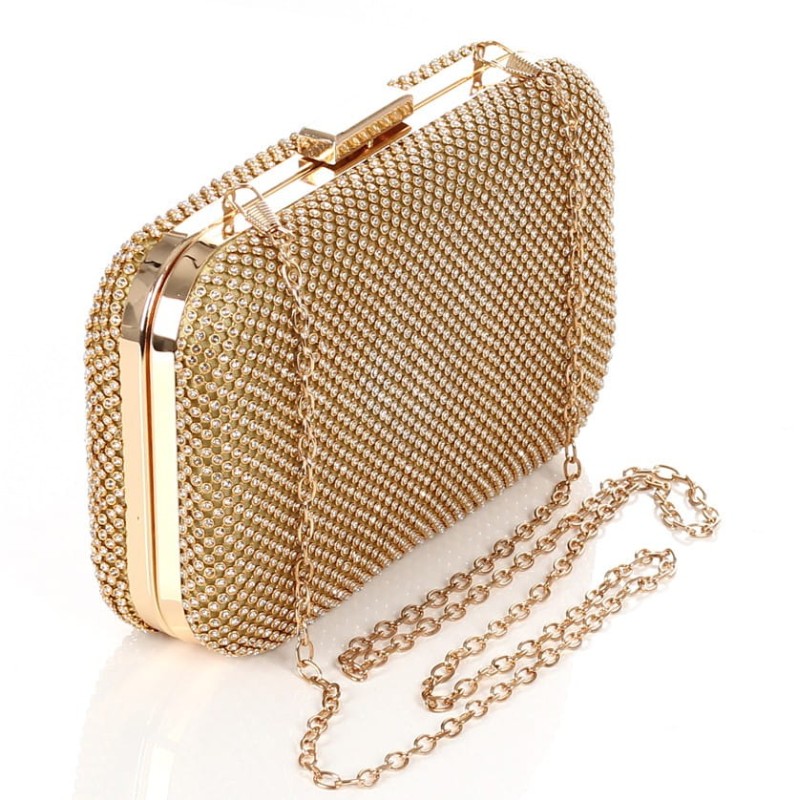 Złota kopertówka torebka wizytowa na łańcuszku Puzderko