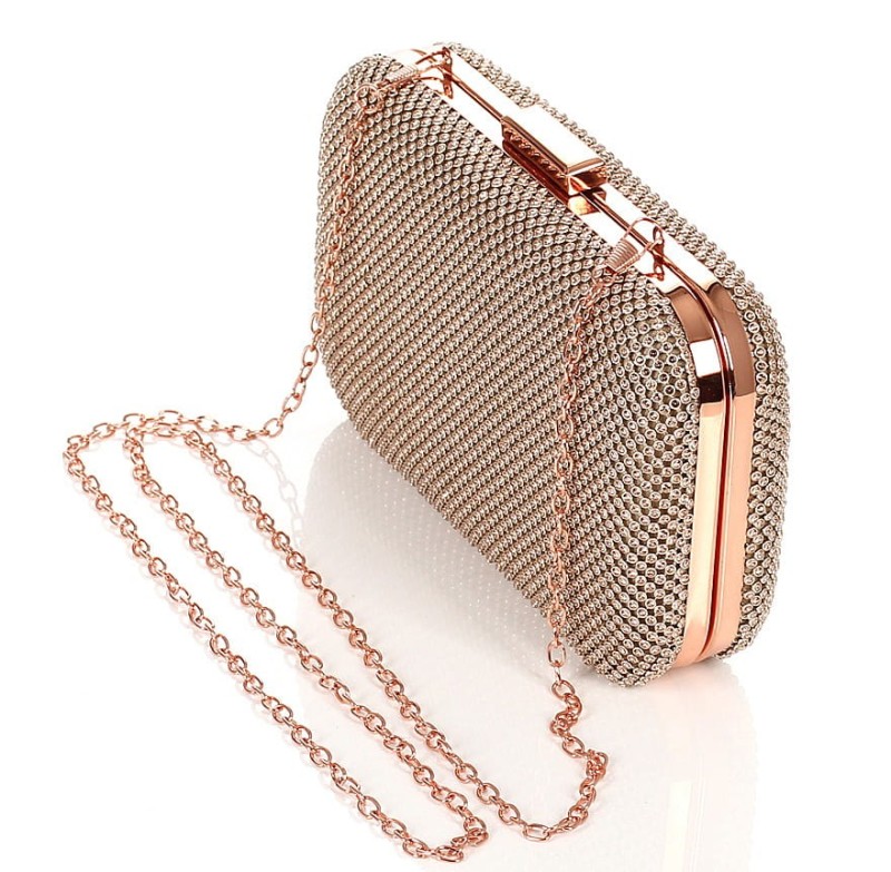 Złota kopertówka torebka wizytowa na łańcuszku Puzderko