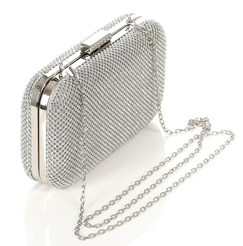 Srebrna kopertówka torebka wizytowa na łańcuszku Puzderko