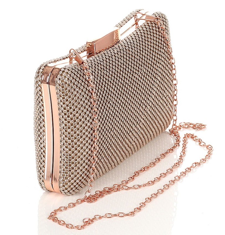 Złota kopertówka torebka wizytowa na łańcuszku Puzderko