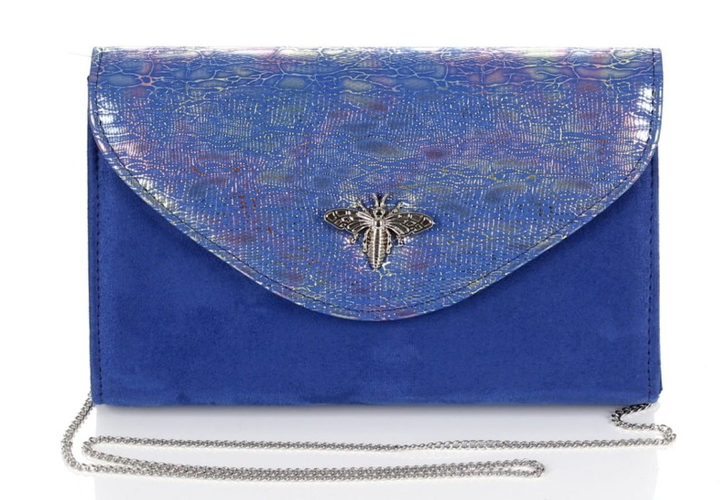 SALVARE Duża torebka kopertówka zamsz Kobalt