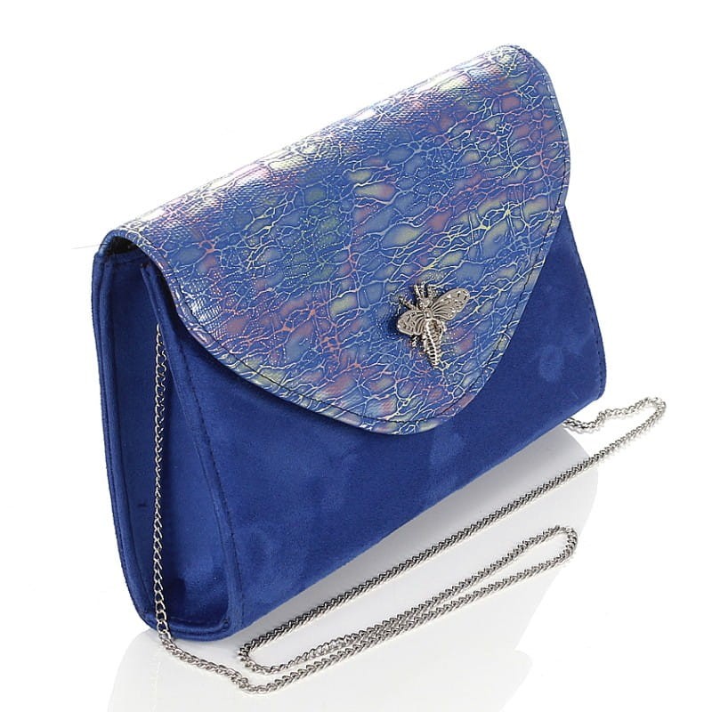 SALVARE Duża torebka kopertówka zamsz Kobalt