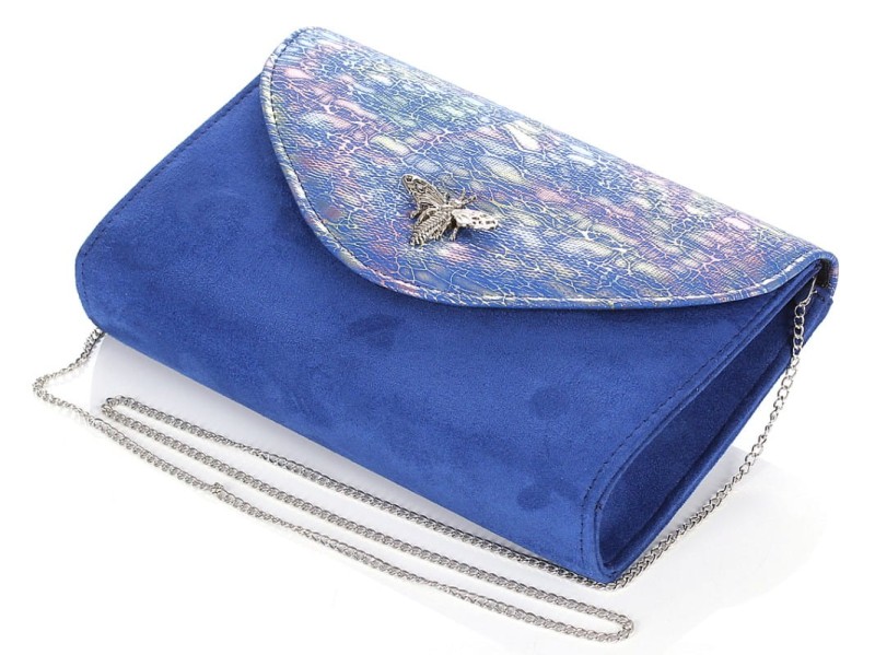 SALVARE Duża torebka kopertówka zamsz Kobalt