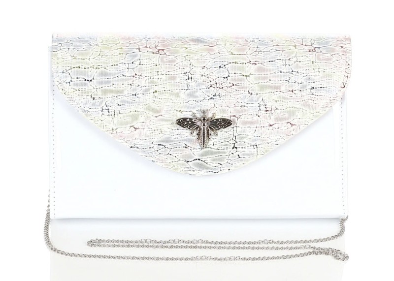 SALVARE Duża torebka kopertówka Biały lakier