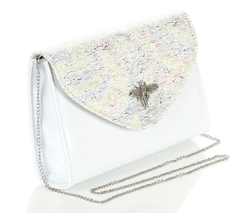 SALVARE Duża torebka kopertówka Biały lakier