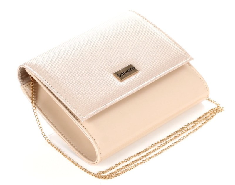 Salvare Świetna beżowa torebka kopertówka na łańcuszku