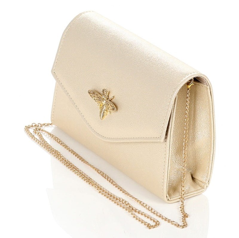 Salvare Zjawiskowa złota torebka kopertówka na łańcuszku