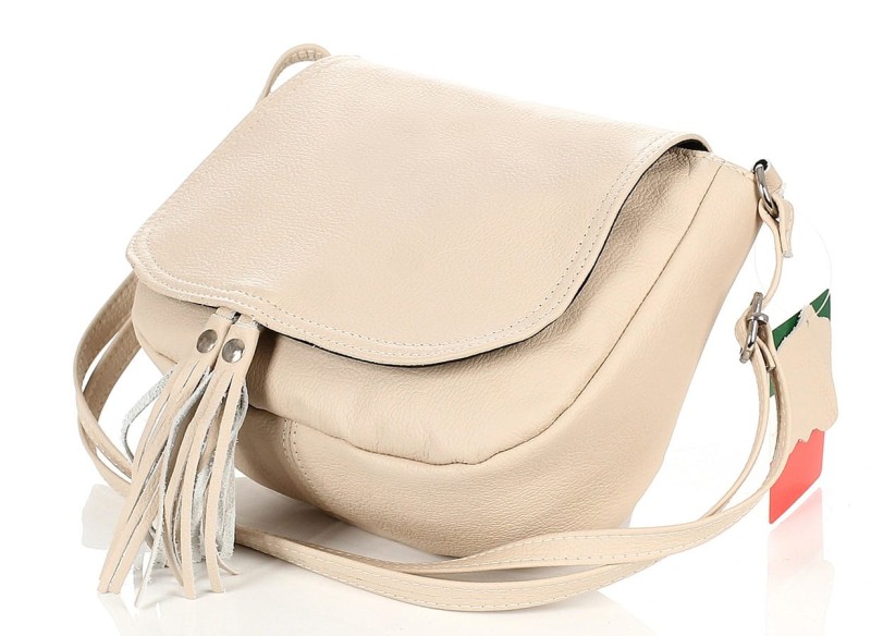 Vera Pelle Torebka skórzana listonoszka z frędzlami