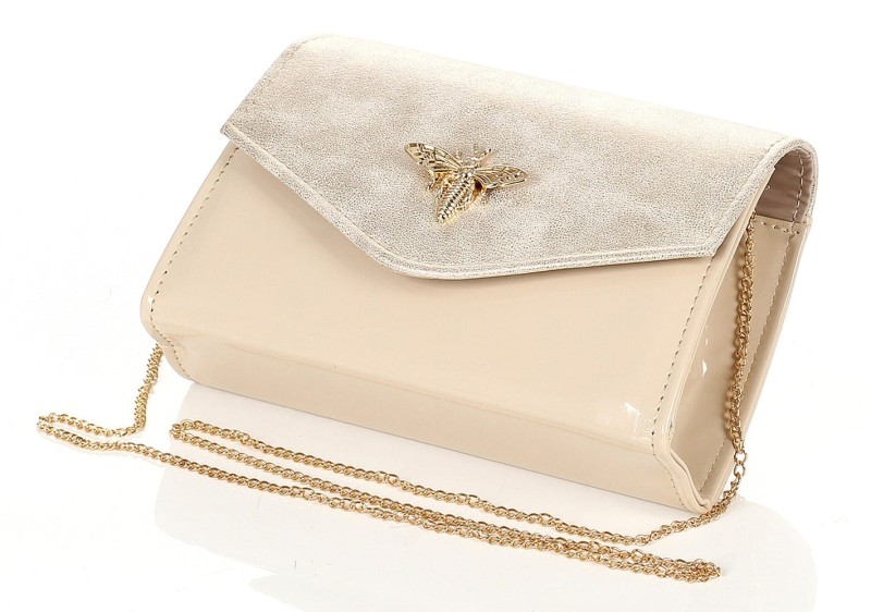 Salvare Zjawiskowa beżowo złota kopertówka na łańcuszku