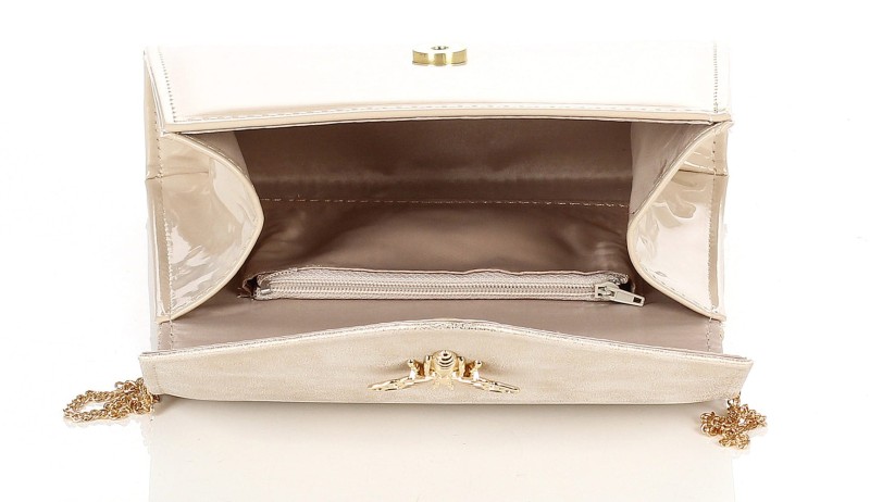 Salvare Zjawiskowa beżowo złota kopertówka na łańcuszku