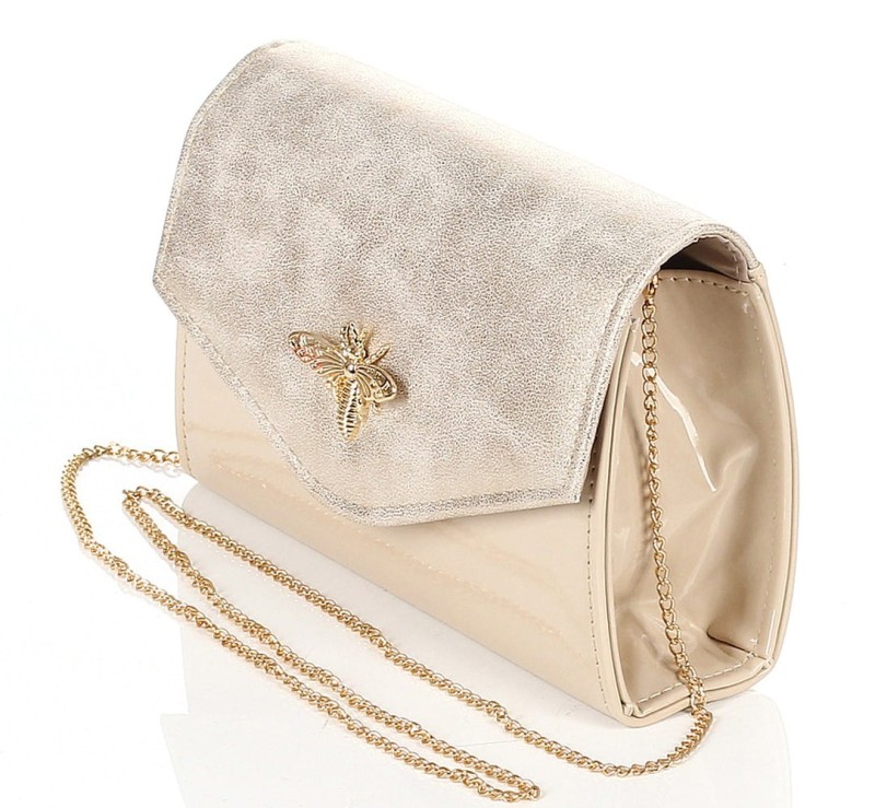 Salvare Zjawiskowa beżowo złota kopertówka na łańcuszku