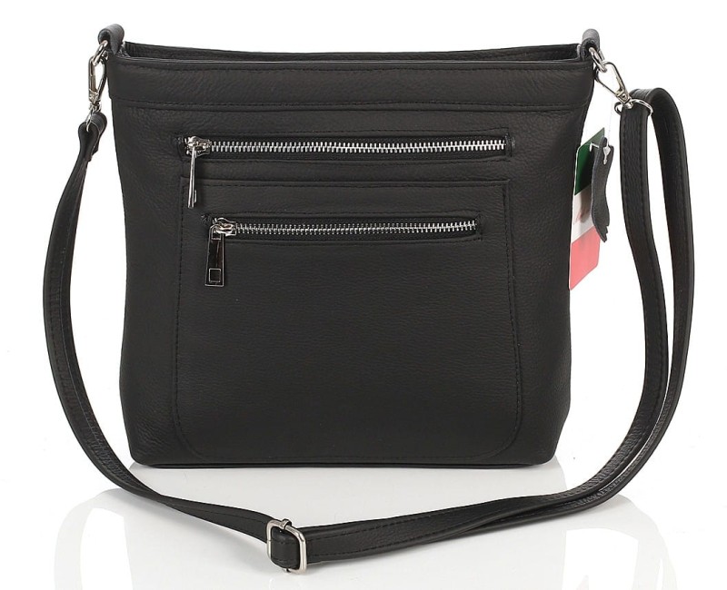 Vera Pelle Czarna skórzana torebka listonoszka z kieszonkami