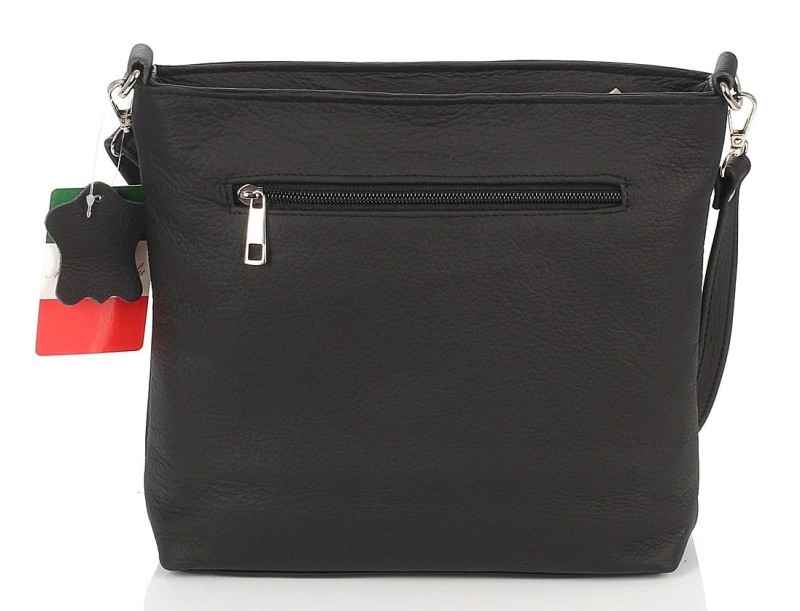 Vera Pelle Czarna skórzana torebka listonoszka z kieszonkami