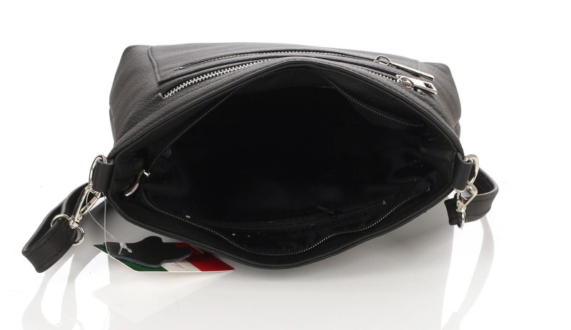 Vera Pelle Czarna skórzana torebka listonoszka z kieszonkami