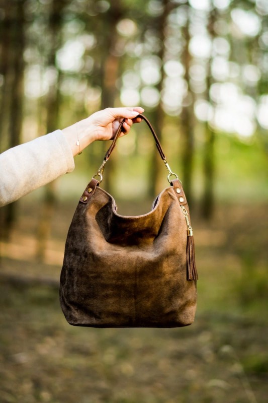 VERA PELLE Włoska zamszowa torebka Taupe ZJ15