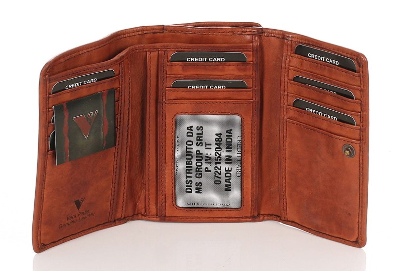 Cudowny skórzany portfel damski brązowy Indyjska skóra