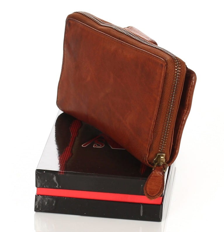 Cudowny skórzany portfel damski | Indyjska skóra | Brązowy Rozbudowany