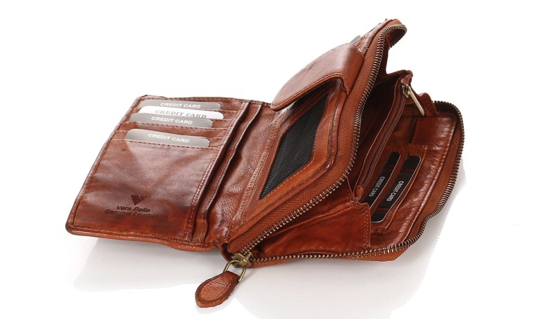Cudowny skórzany portfel damski | Indyjska skóra | Brązowy Rozbudowany