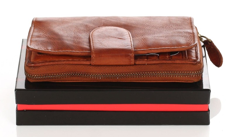 Cudowny skórzany portfel damski | Indyjska skóra | Brązowy Rozbudowany