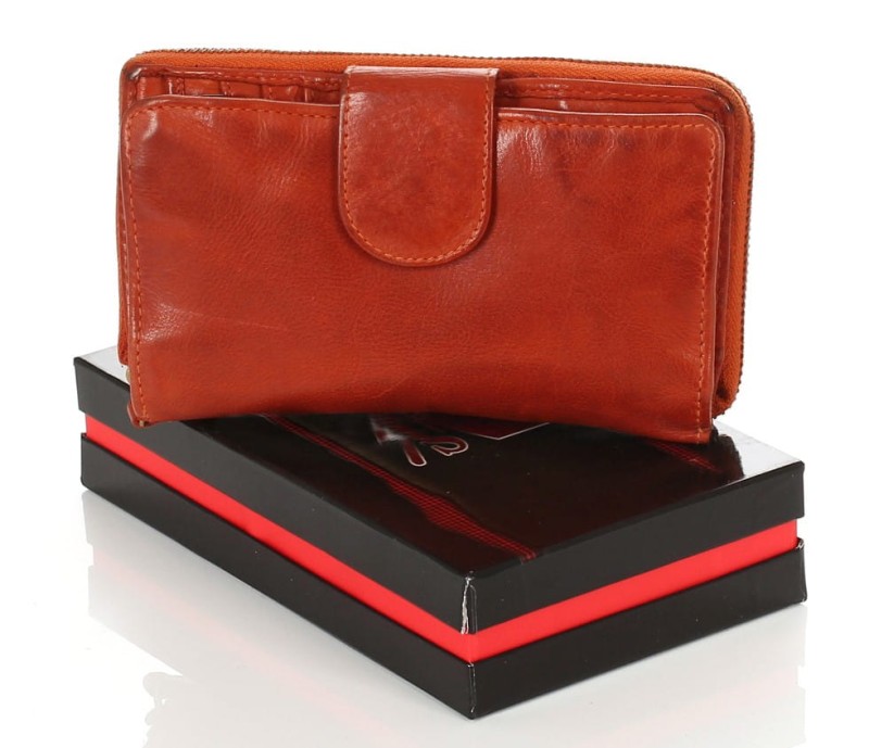 Cudowny skórzany portfel damski | Indyjska skóra | Rudy Rozbudowany