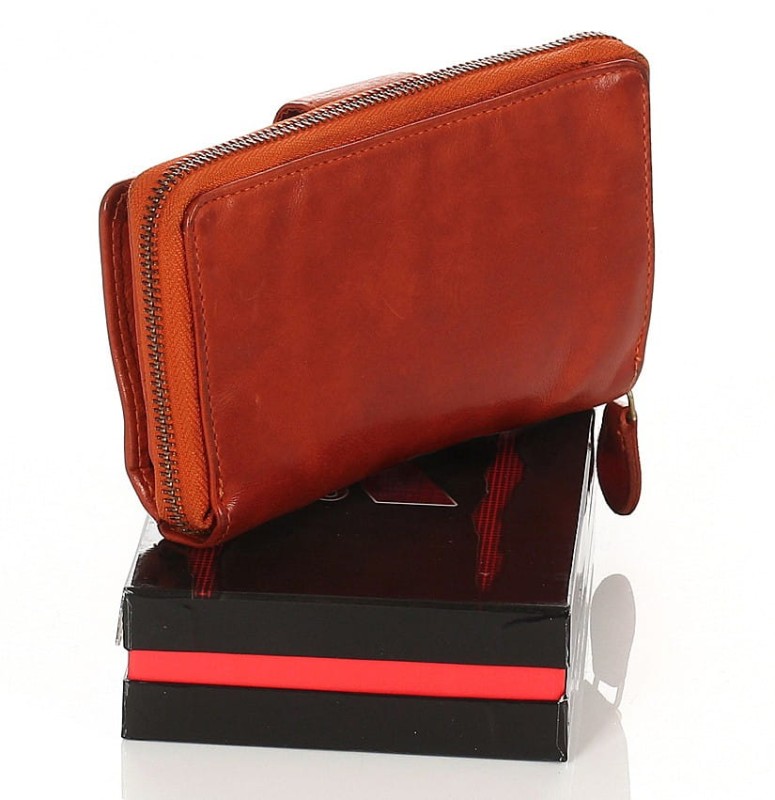 Cudowny skórzany portfel damski | Indyjska skóra | Rudy Rozbudowany