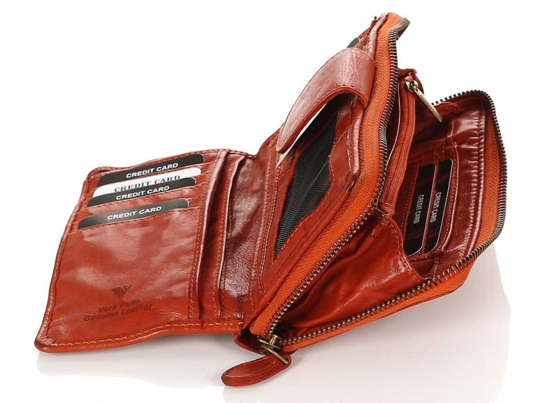 Cudowny skórzany portfel damski | Indyjska skóra | Rudy Rozbudowany