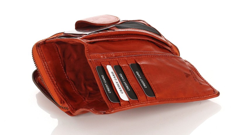 Cudowny skórzany portfel damski | Indyjska skóra | Rudy Rozbudowany