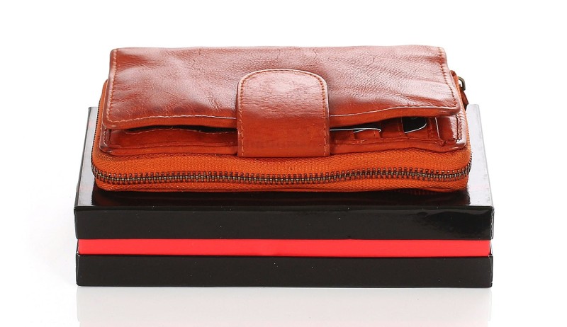 Cudowny skórzany portfel damski | Indyjska skóra | Rudy Rozbudowany