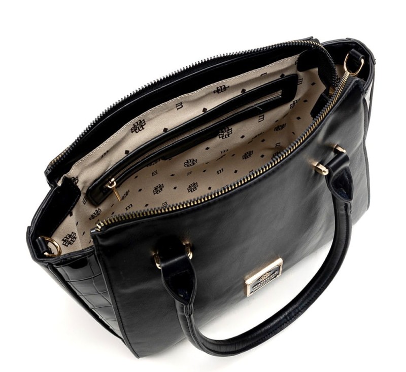 Monnari nieduża czarna torba shopper z rączkami i paskiem