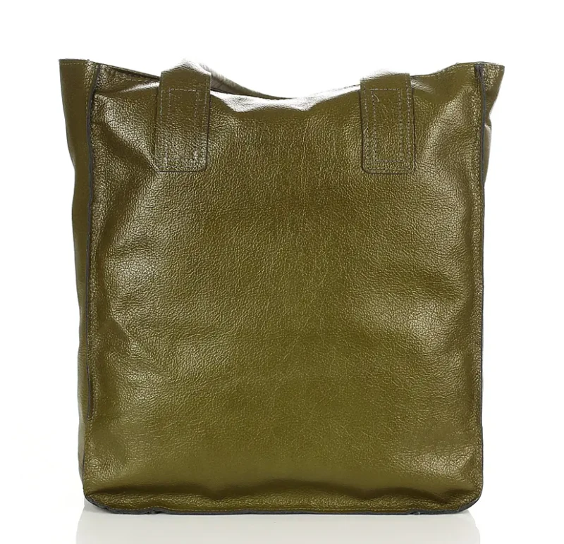 VERA PELLE Torebka skórzana shopper bag włoska zielona