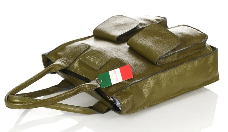 VERA PELLE Torebka skórzana shopper bag włoska zielona