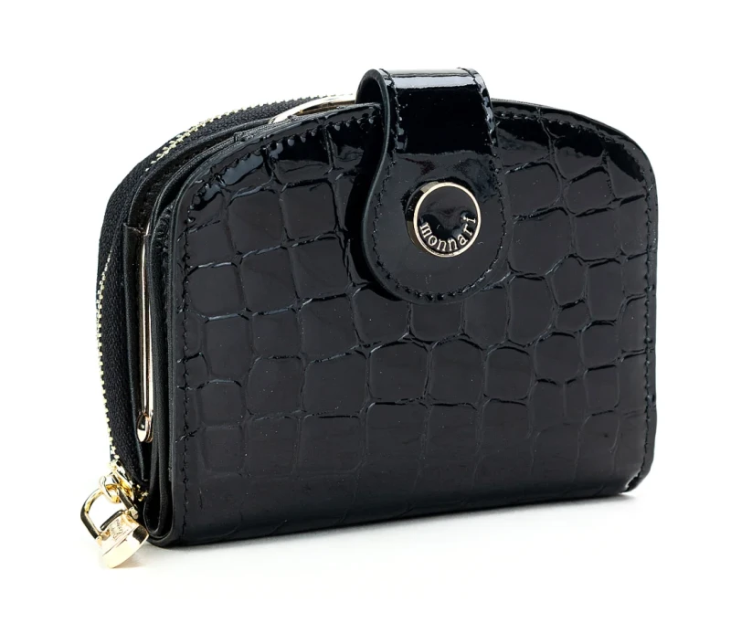 Skórzany portfel Monnari Czarny Lakierowany Podkowa