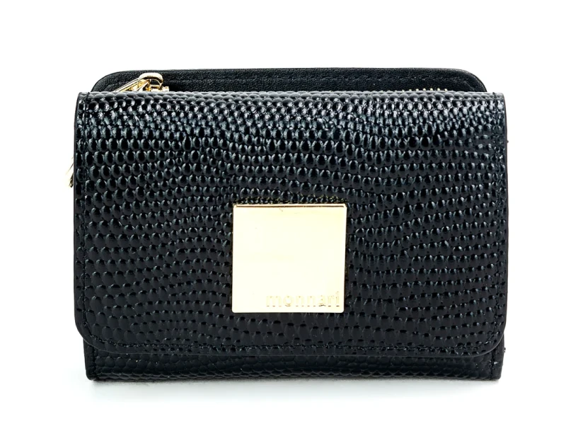 Monnari Skórzany czarny portfel damski Praktyczny